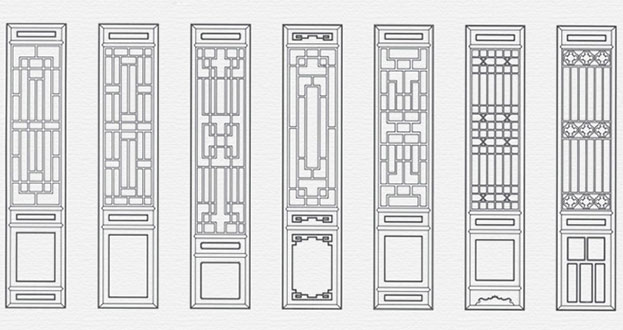 秦安常用中式仿古花窗图案隔断设计图